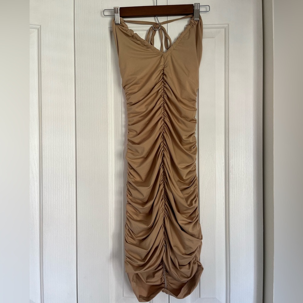 SHEIN Tan Ruched Dress